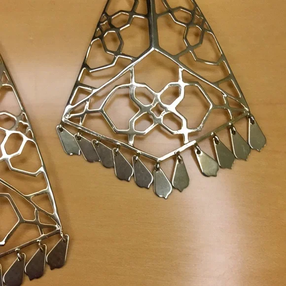 Iconic & Rare Kendra Scott Oversized Stylized Logo Statement Earrings, Gold - Picture 7 of 9